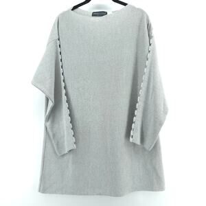 Emanuel's Story Quiet Luxury Light Grey Boat Neck Boxy Sweater Crochet Detail L